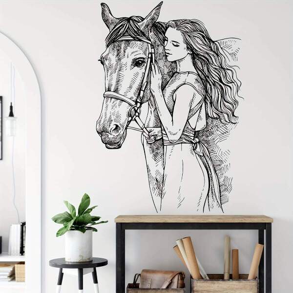 Adesivo de Parede Artstico - Esboo de Cavaleiro e Cavalo