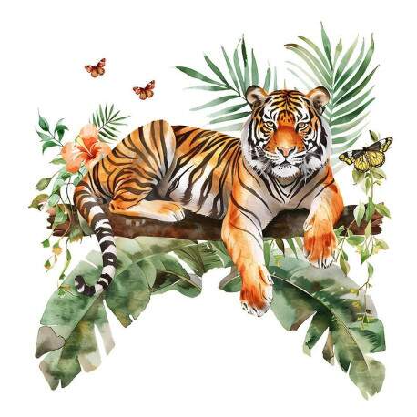 Adesivo de Parede 3D Tigre e Selva Tropical