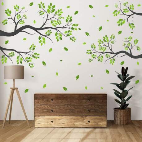 Adesivo de Parede Floral Galhos e Folhas Verdes 