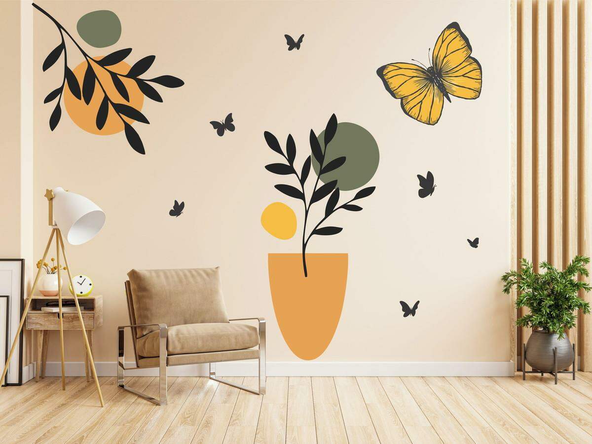 Adesivo de Parede Floral Abstrato Boho