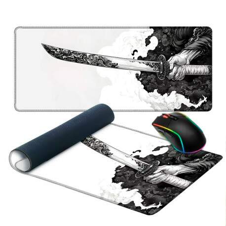 Mouse Pad Anime Espada Japonesa Preto e Branco