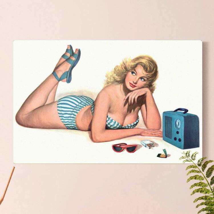 Placa Decorativa Pin-Up na Praia