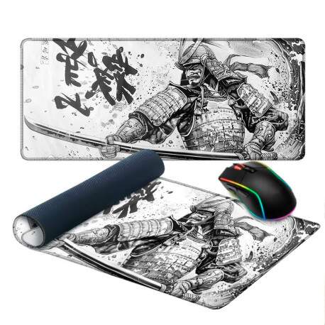 Mouse Pad Gamer Samurai Japons Preto e Branco