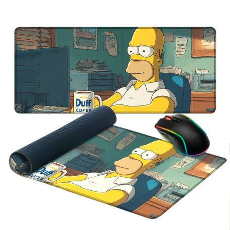 Mouse Pad Homer Trabalhando no Computador com seu Caf