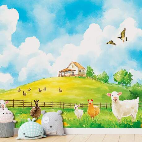 Papel de Parede para Quarto Infantil Animais da Fazenda MP