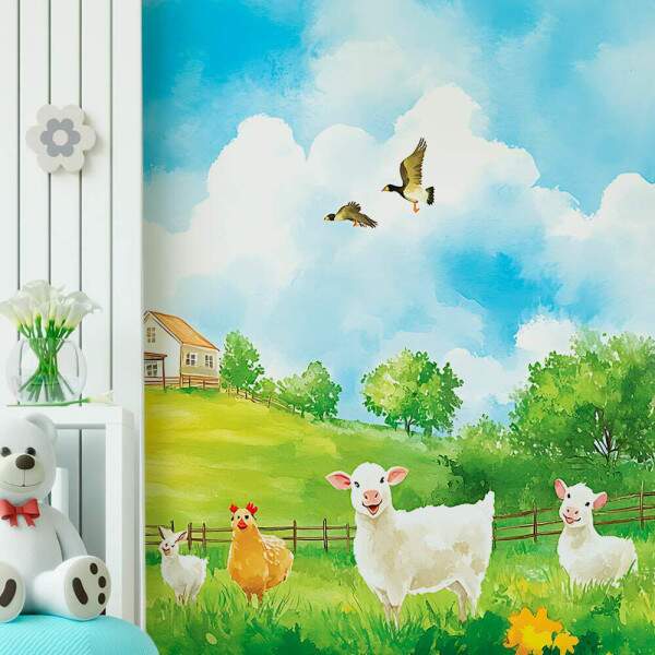 Papel de Parede para Quarto Infantil Animais da Fazenda MP