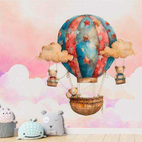 Papel de Parede para Quarto Infantil Aquarela Ursinhos no Balo MP