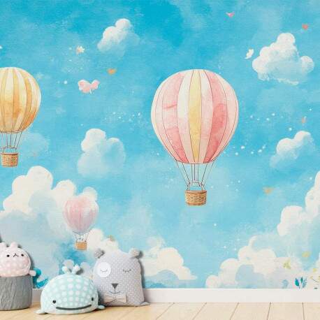 Papel de Parede para Quarto Infantil Aquarela Cu Azul Com Bales MP