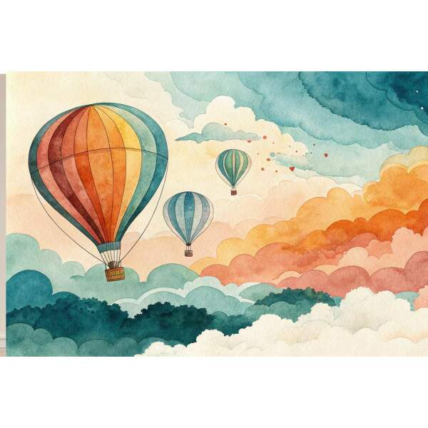 Papel de Parede para Quarto Infantil Aquarela Nuvens Coloridas Com Bales MP