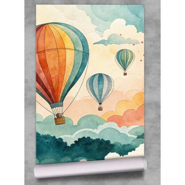 Papel de Parede para Quarto Infantil Aquarela Nuvens Coloridas Com Bales MP