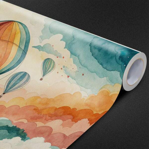 Papel de Parede para Quarto Infantil Aquarela Nuvens Coloridas Com Bales MP