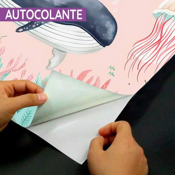Papel de Parede para Quarto Infantil Aquarela Baleias no Fundo do Mar MP