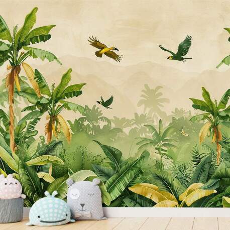 Papel de Parede para Quarto Infantil Aquarela Floresta Tropical MP