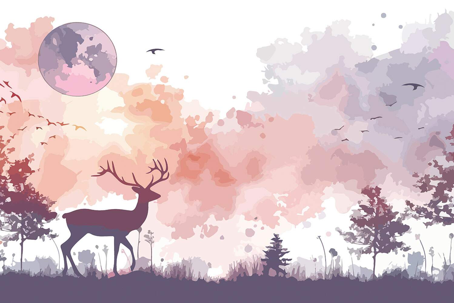 Papel de Parede para Quarto Infantil Aquarela Cervo e Luar MP