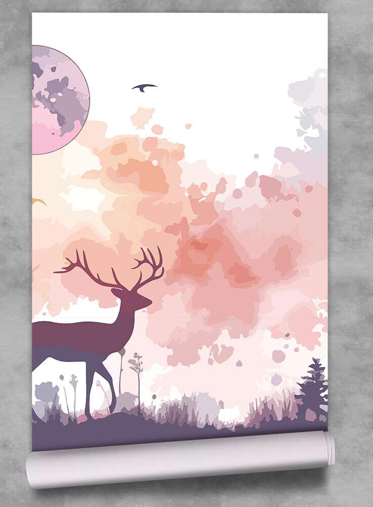 Papel de Parede para Quarto Infantil Aquarela Cervo e Luar MP
