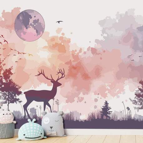 Papel de Parede para Quarto Infantil Aquarela Cervo e Luar MP