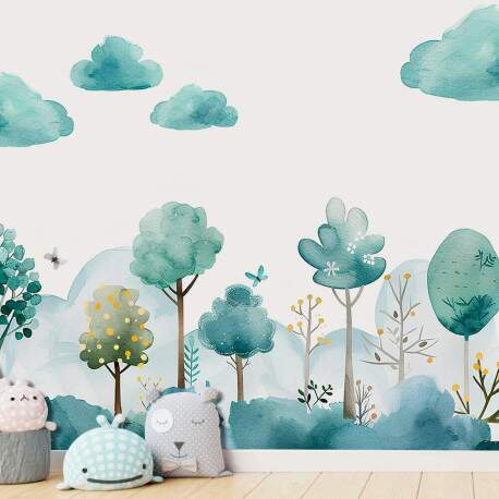 Papel de Parede para Quarto Infantil Aquarela rvores MP