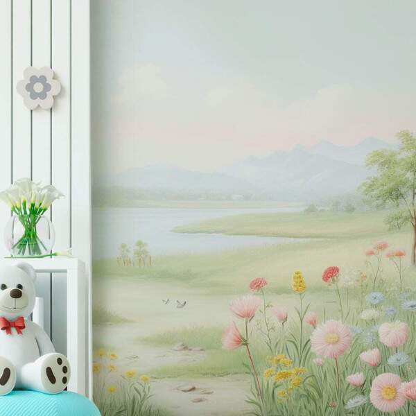 Papel de Parede para Quarto Infantil Aquarela Paisagem com Lago MP