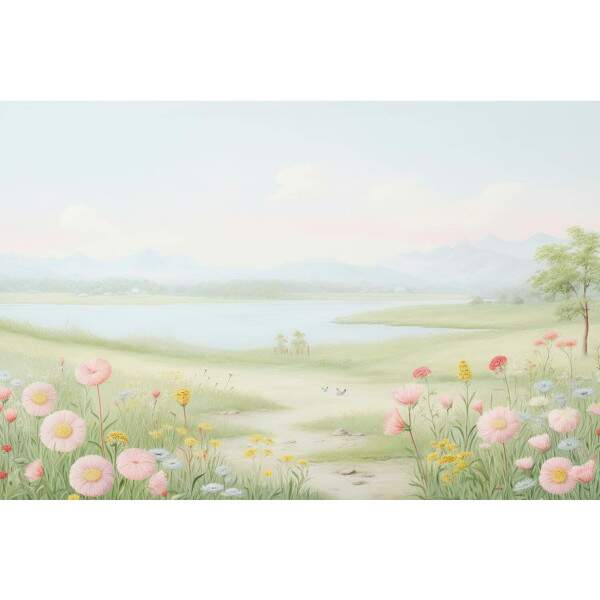 Papel de Parede para Quarto Infantil Aquarela Paisagem com Lago MP