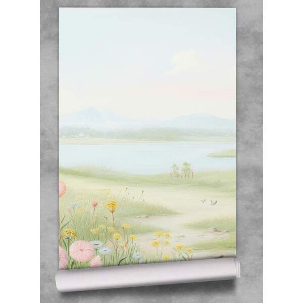Papel de Parede para Quarto Infantil Aquarela Paisagem com Lago MP
