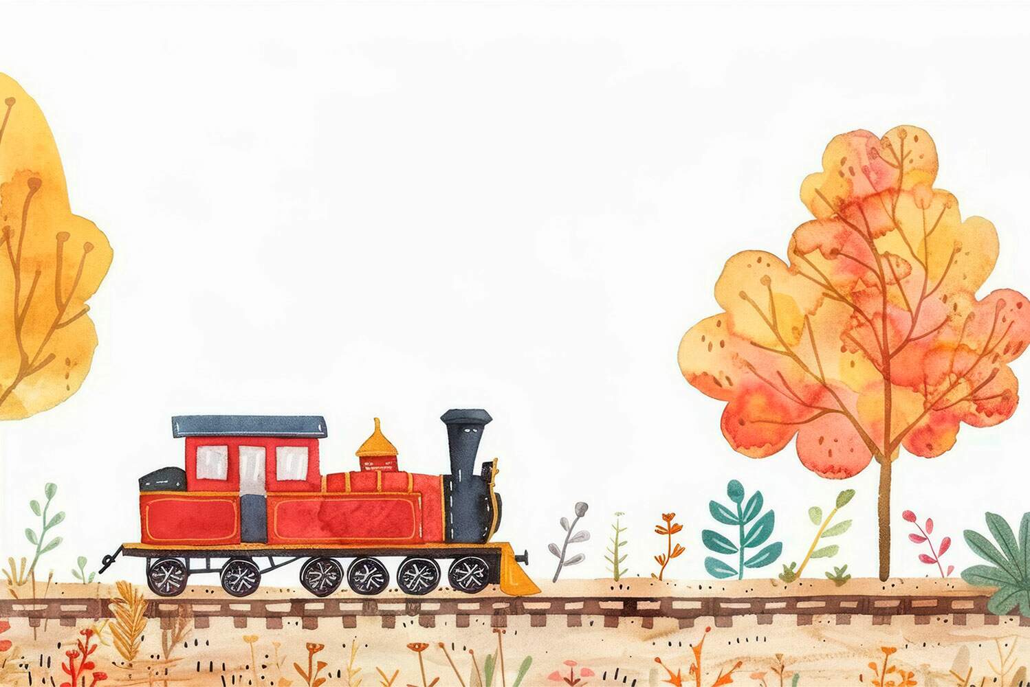 Papel de Parede para Quarto Infantil Aquarela Trem na Floresta MP