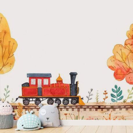 Papel de Parede para Quarto Infantil Aquarela Trem na Floresta MP
