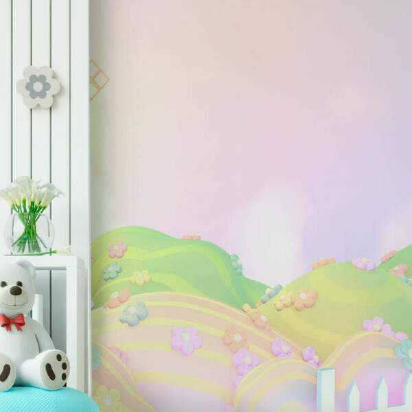Papel de Parede para Quarto Infantil Moinho De Vento em Campo de Flores MP