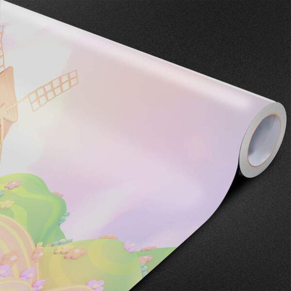 Papel de Parede para Quarto Infantil Moinho De Vento em Campo de Flores MP