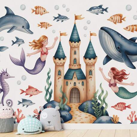 Papel de Parede para Quarto Infantil Castelo no Fundo do Mar MP
