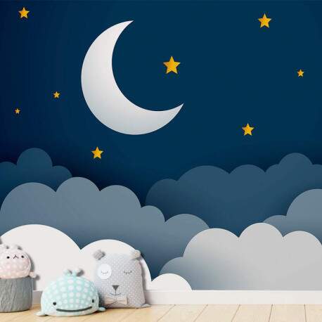 Papel de Parede para Quarto Infantil Cu Estrelado Com Luar MP