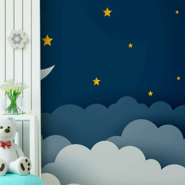 Papel de Parede para Quarto Infantil Cu Estrelado Com Luar MP