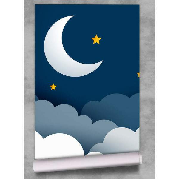 Papel de Parede para Quarto Infantil Cu Estrelado Com Luar MP