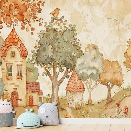 Papel de Parede para Quarto Infantil Aquarela paisagem de Outono MP