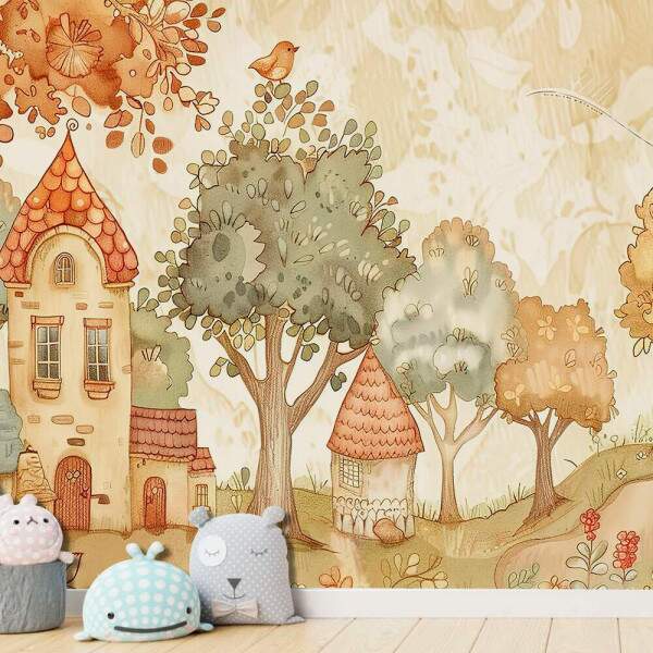 Papel de Parede para Quarto Infantil Aquarela paisagem de Outono MP
