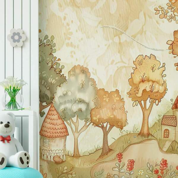 Papel de Parede para Quarto Infantil Aquarela paisagem de Outono MP