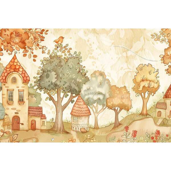Papel de Parede para Quarto Infantil Aquarela paisagem de Outono MP