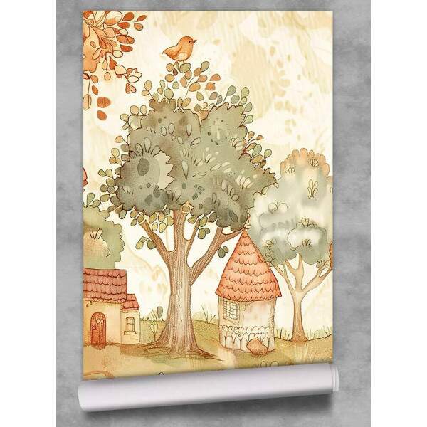 Papel de Parede para Quarto Infantil Aquarela paisagem de Outono MP