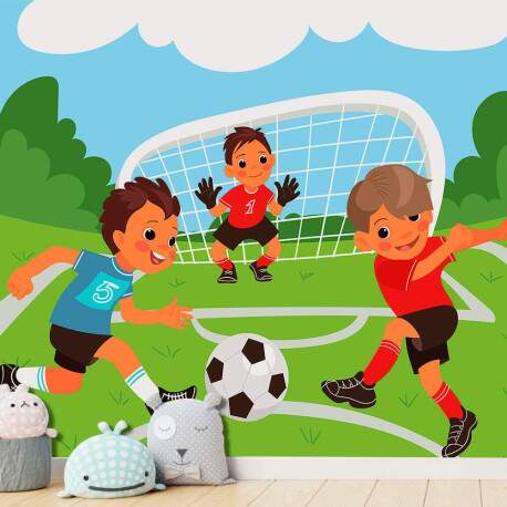 Papel de Parede para Quarto Infantil Garotos Jogando Futebol MP
