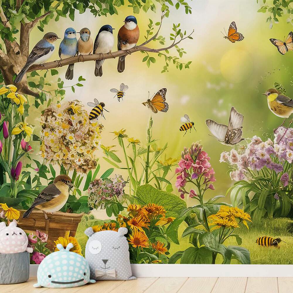 Papel de Parede para Quarto Infantil Jardim dos Pssaros MP