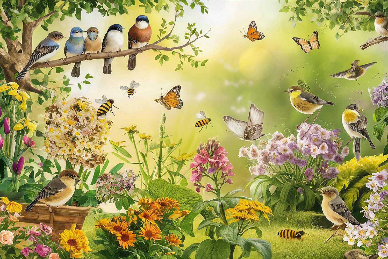 Papel de Parede para Quarto Infantil Jardim dos P�ssaros MP