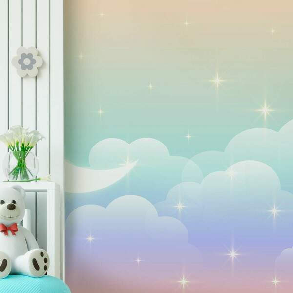 Papel de Parede para Quarto Infantil Luar nas Nuvens MP