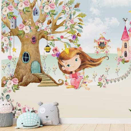 Papel de Parede para Quarto Infantil Princesa e seu Castelo MP