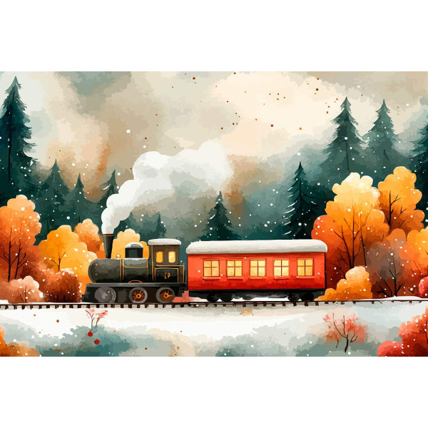Papel de Parede para Quarto Infantil Aquarela Trem na Floresta MP