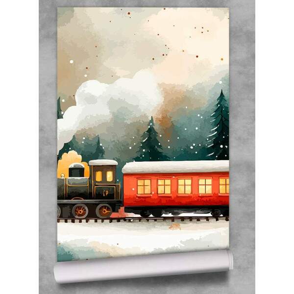 Papel de Parede para Quarto Infantil Aquarela Trem na Floresta MP
