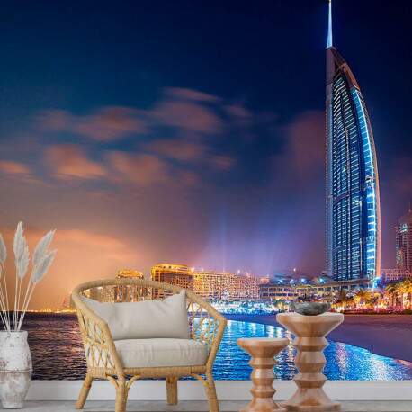 Papel De Parede Dubai Predio Iluminado A Noite MP