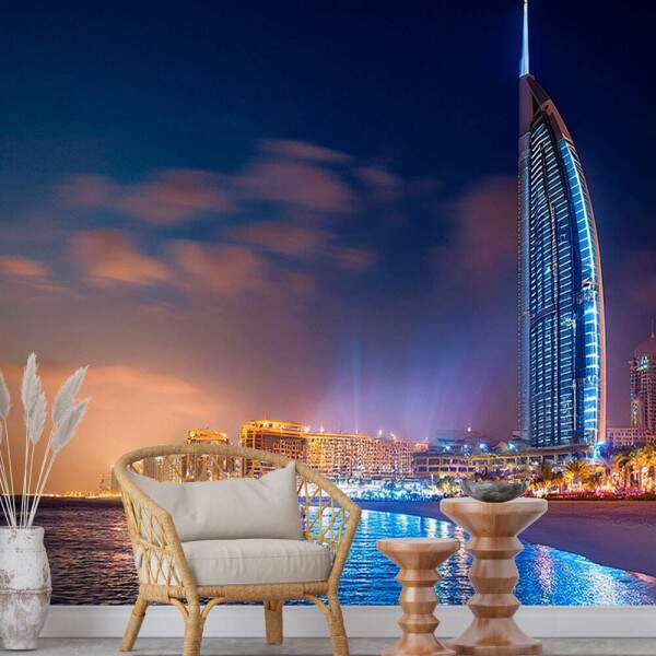 Papel De Parede Dubai Predio Iluminado A Noite MP