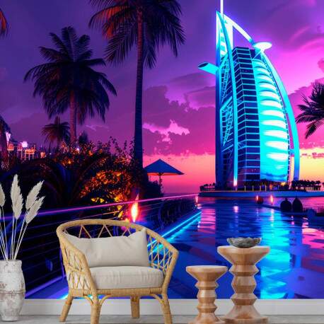 Papel De Parede Dubai Predio Neon Iluminado MP
