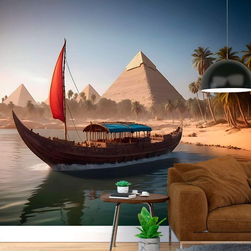 Papel De Parede Egito Barco No Lago MP