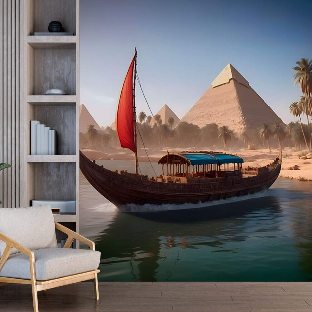 Papel De Parede Egito Barco No Lago MP