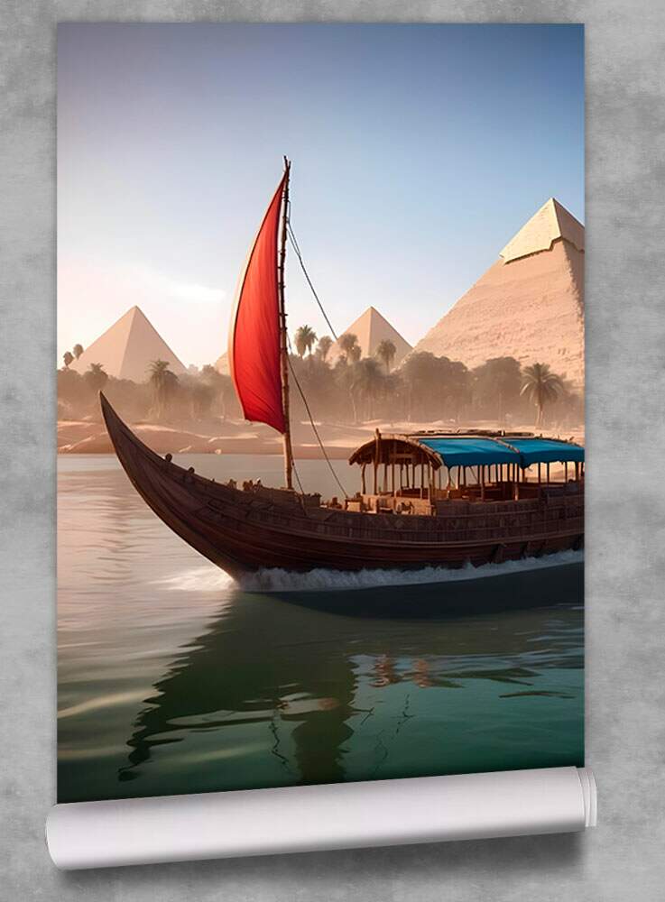 Papel De Parede Egito Barco No Lago MP